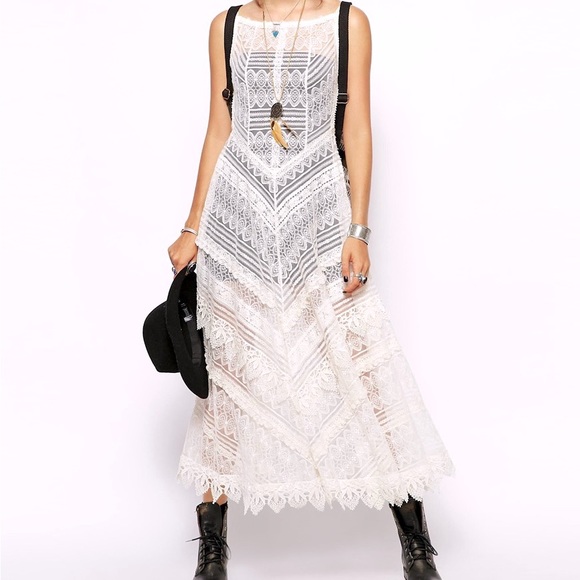 RARE free people white lace maxi slip mitered meadows - Picture 2 of 6